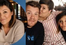 Andrea Henry Corden posing with her brother James Corden and sister Yvette