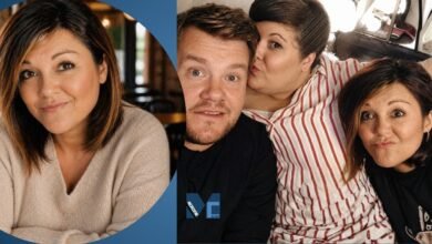 Andrea Henry Corden posing with her brother James Corden and sister Yvette