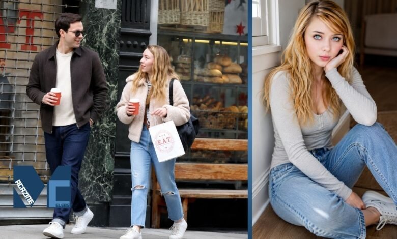 Clarista Hoult walking in the city with coffee alongside a casual indoor portrait photo.