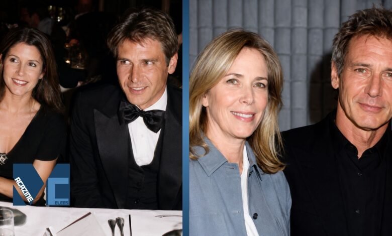 Split photo of actor Harrison Ford and his first wife Mary Marquardt during their marriage.