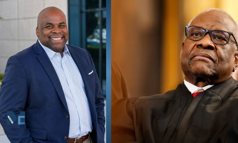 Jamal Adeen Thomas, a financial professional, pictured alongside his father, United States Supreme Court Justice Clarence Thomas.