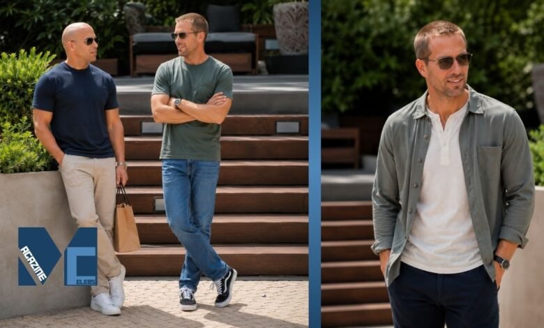 Jason Statham standing casually with his brother Lee Statham outdoors in stylish casual outfits.