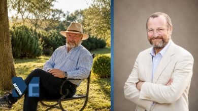 John Sheeran in elegant outdoor and studio-style portraits wearing a hat and light blazer in high-quality editorial photography.