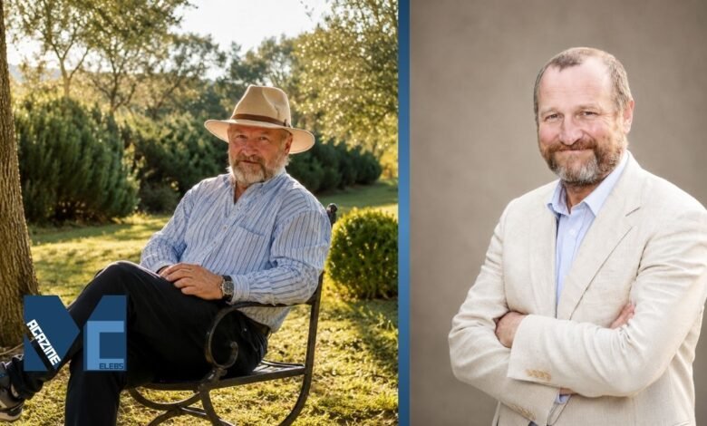 John Sheeran in elegant outdoor and studio-style portraits wearing a hat and light blazer in high-quality editorial photography.