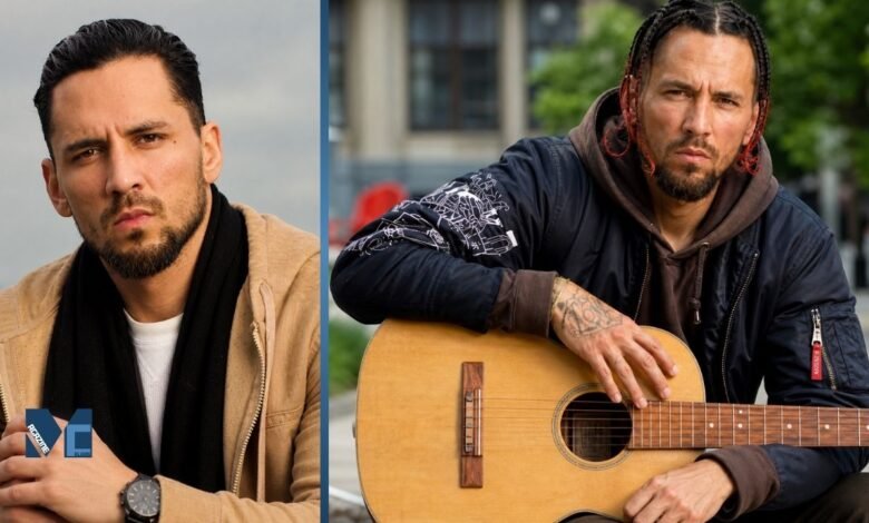 Jonathan Berkery, estranged son of Tom Jones, posing in a brown hoodie and holding an acoustic guitar outdoors