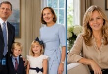 Childhood family portrait of Josie Roberts with her father Chief Justice John Roberts, mother Jane Sullivan Roberts, and brother Jack, alongside a portrait representing Josie Roberts as a young adult.