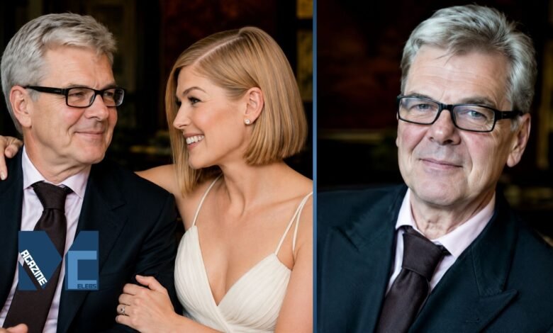 British opera singer Julian Pike smiling with daughter Rosamund Pike in a warm father daughter portrait