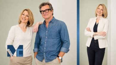 Kate Firth posing with her brother Colin Firth in a professional portrait session
