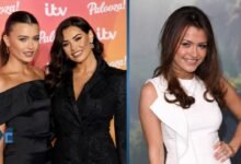 Natalya Wright and her sister Jessica Wright attending the ITV Palooza event, alongside a solo portrait of Natalya Wright in a white dress.