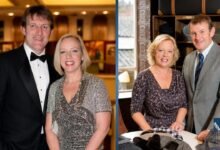 Paul Meaden and his wife Deborah Meaden attending a formal award ceremony.