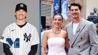 Reni Meyer-Whalley posing with New York Yankees pitcher Max Fried on a red carpet event.