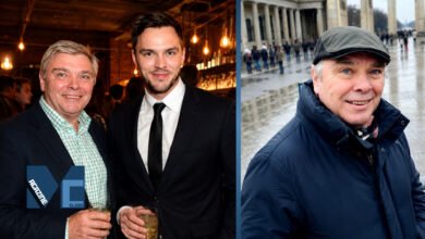 British actor Nicholas Hoult standing with his father, retired pilot Roger Hoult