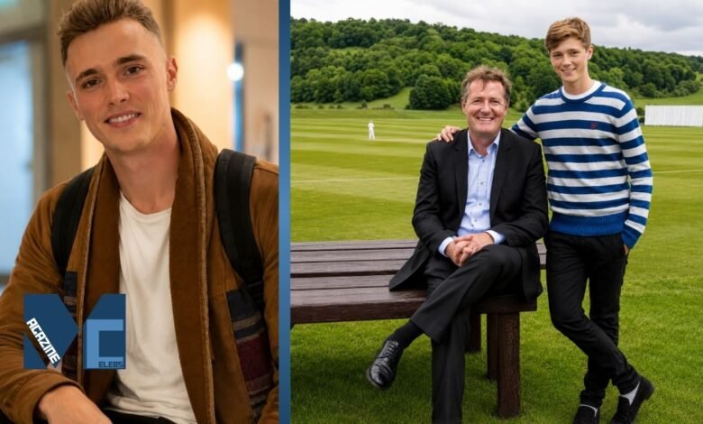 Stanley Christopher Morgan in a stylish indoor portrait beside an outdoor family-style photograph on a scenic field.