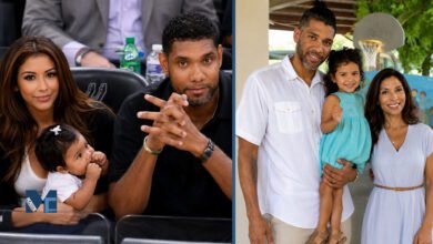 NBA legend Tim Duncan and Vanessa Macias holding their daughter Quill Duncan.