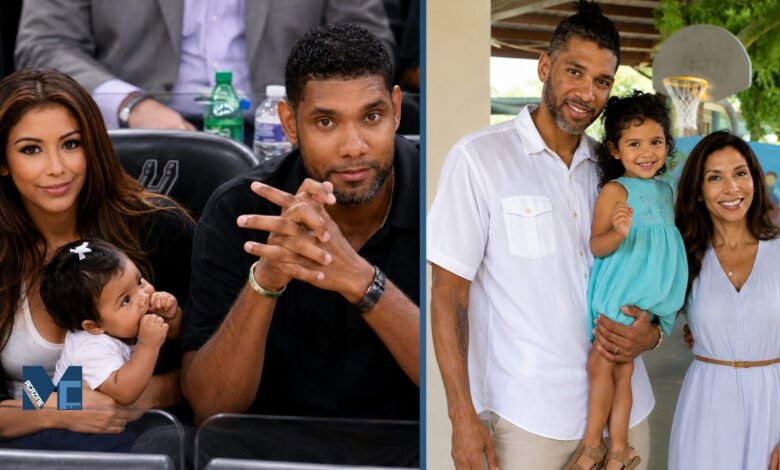 NBA legend Tim Duncan and Vanessa Macias holding their daughter Quill Duncan.