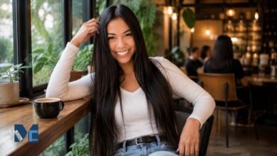 Athena Bautista smiling in a cafe setting, daughter of WWE legend and Hollywood actor Dave Bautista.