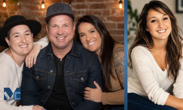 August Anna Brooks smiling in a family portrait alongside her father Garth Brooks and family members, highlighting her private life and family background.
