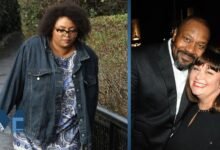 A split photo featuring Billie Henry walking outdoors on the left, and her parents Sir Lenny Henry and Dawn French smiling together on the right.