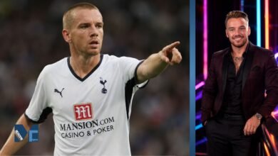 Jamie O'Hara during his Tottenham Hotspur playing career alongside a modern portrait from his broadcasting career.