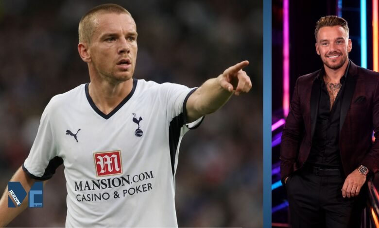 Jamie O'Hara during his Tottenham Hotspur playing career alongside a modern portrait from his broadcasting career.