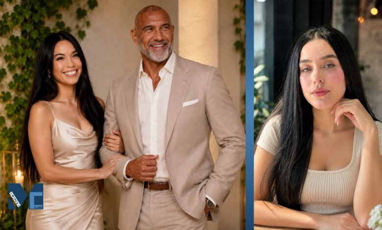 Keilani Bautista posing with her father Dave Bautista in an elegant family portrait alongside a close-up image of Keilani Bautista.