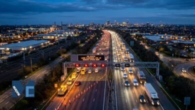 Heavy traffic on the M6 motorway between Walsall and Birmingham due to lane closures and ongoing resurfacing roadworks.