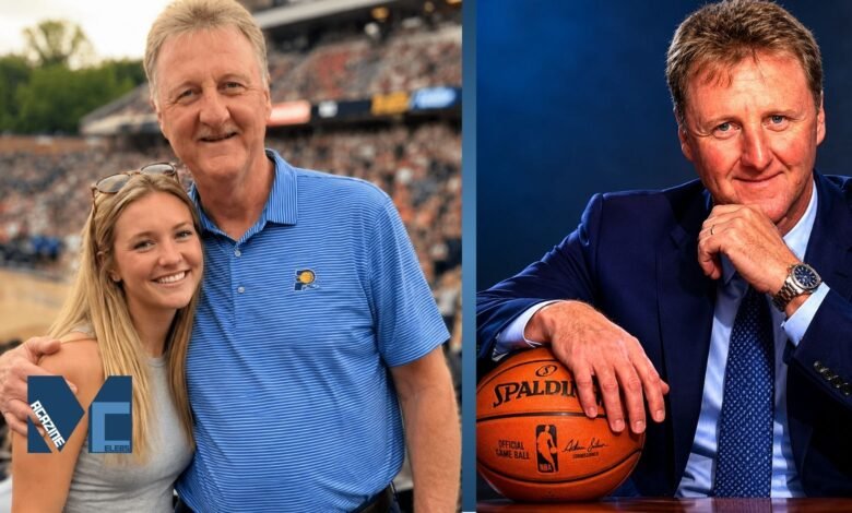 Mariah Bird smiling warmly while posing alongside her father, NBA legend Larry Bird.