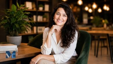 Portrait of Meredith Schwarz, American business executive and former wife of Pete Hegseth, smiling in a professional indoor setting.