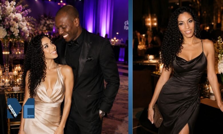 A split photo showing Norma Gibson smiling with her ex-husband Tyrese Gibson at a formal gala on the left, and posing elegantly in a black evening dress on the right.