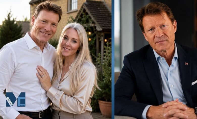 A composite portrait of Richard Tice and Isabel Oakeshott, featuring them together in a casual outdoor setting and a professional solo portrait of Richard Tice.