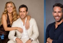 Ryan Reynolds and Blake Lively posing together in a professional studio portrait, highlighting the celebrity couple's successful careers and lifestyle.