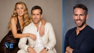 Ryan Reynolds and Blake Lively posing together in a professional studio portrait, highlighting the celebrity couple's successful careers and lifestyle.