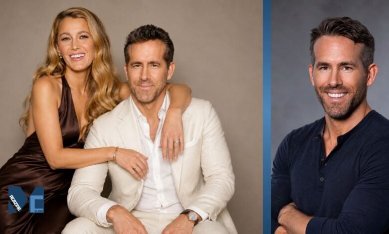 Ryan Reynolds and Blake Lively posing together in a professional studio portrait, highlighting the celebrity couple's successful careers and lifestyle.