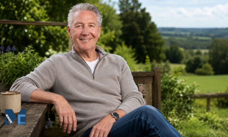 Tommy Walsh sitting outdoors in a countryside garden setting, known for Ground Force and Homes Under the Hammer.
