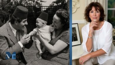 Vicky Cooper, daughter of comedian Tommy Cooper, shown alongside a family photograph from her childhood.