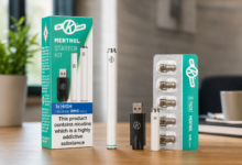 Cigalike vape starter kit with menthol cartridges and USB charger