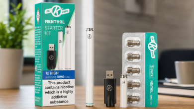 Cigalike vape starter kit with menthol cartridges and USB charger
