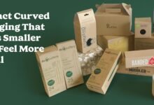 Collection of custom kraft and compact curved packaging boxes for retail and gift products in the UK