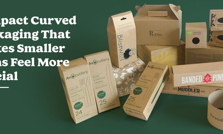 Collection of custom kraft and compact curved packaging boxes for retail and gift products in the UK
