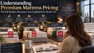 Premium mattress pricing in the UK explained across entry, mid-range and flagship mattress tiers in a luxury showroom