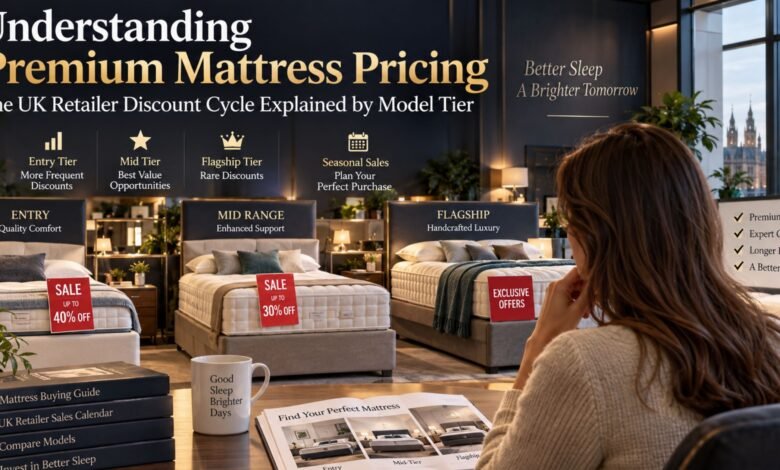 Premium mattress pricing in the UK explained across entry, mid-range and flagship mattress tiers in a luxury showroom
